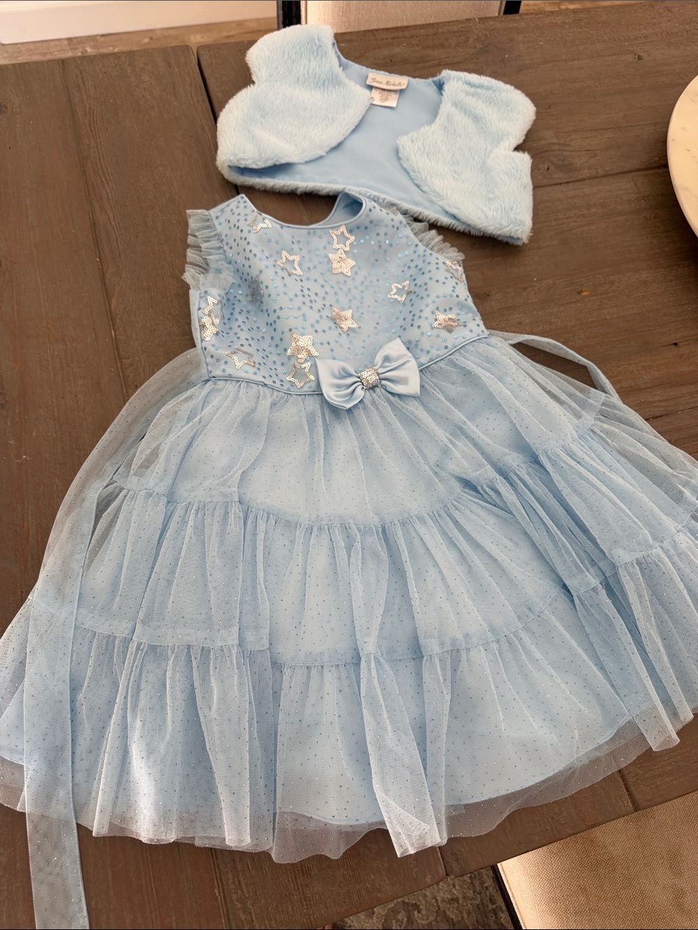 Jona Michelle Light Blue Star-Accent Tulle Dress with Bolero